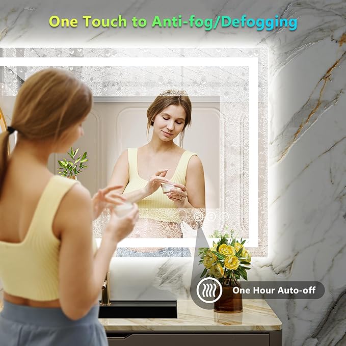 YEELAIT 44x36 Inch RGB LED Bathroom Mirror Front Lit and RGB Backlit Lighted Vanity Mirror for Bathroom Wall Dimmable Anti Fog Memory Shatter-Proof IP54 Waterproof Horizontal/Vertical