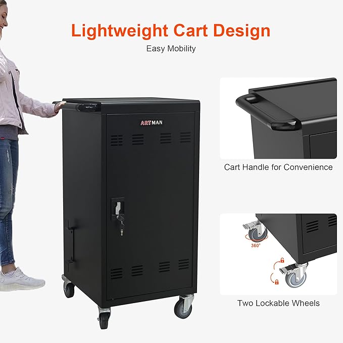 Aokleo Laptop Charging Cart,45 Devices Tablet Storage Carts for pad Up to 16.3" Screen Size, Classroom Computer Mobile Charging Station for Pads, Chromebooks,Laptops, Security Storage(45 Bay-Black)