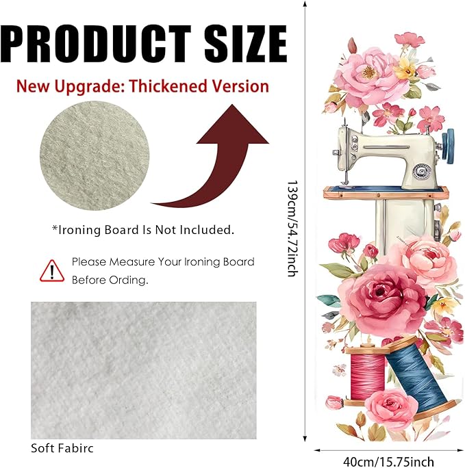 Nuxovilar Ironing Board Cover Needle Cotton 15x54 Inches | Ironing Board Cover and Pad Vintage Floral Needle Cotton for Bedroom, Laundry Nook, Craft Room