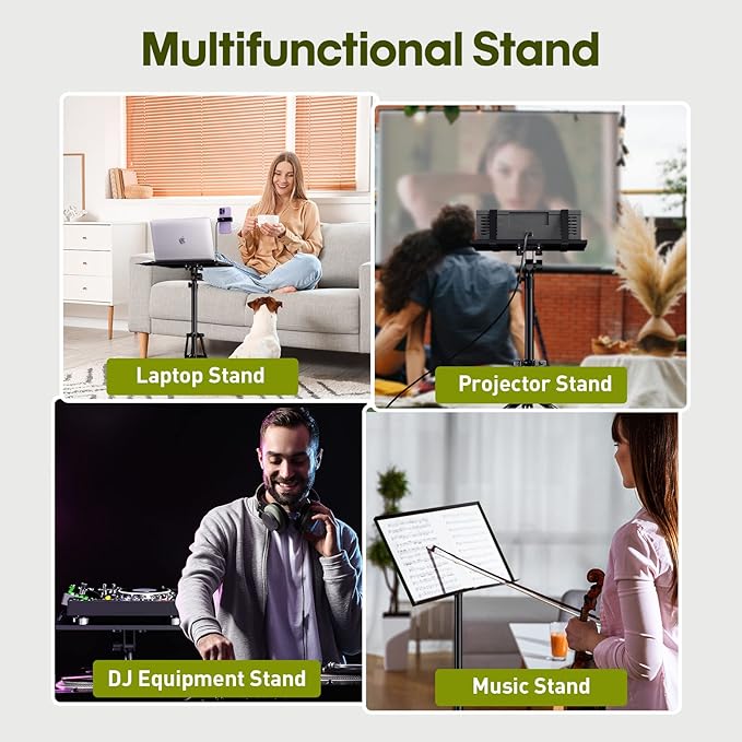 ORWOD Projector Stand Laptop Tripod - Portable Tripod Adjustable Height 20 to 60 Inch, Projector Stand with Gooseneck Phone Holder ＆ Mouse Tray, Laptop Floor Stand for Podium, Studio, DJ Racks