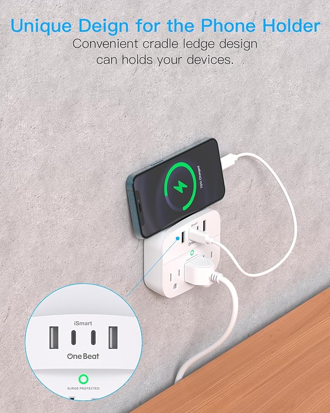 One Beat 2 Pack Multi Plug Outlet Splitter with USB,Surge Protector Outlet Extender with 3 Wall Outlets 4 USB Wall Charger(2 USB C),490 J, ETL Listed,Small Outlet Adapter Plug Extender for Travel,WH