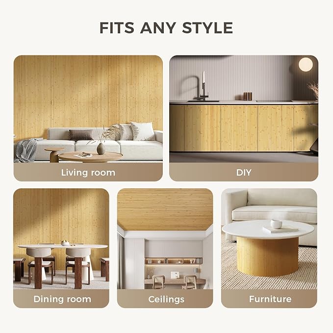 OUZUGIE 1 Pack 96x48 Inch Natural Bamboo Wall Panel – Natural Pole Wrap Paneling for Walls, Ceilings, Cabinets, Furniture – Ideal for Bedroom, Living Room & Office DIY Decor