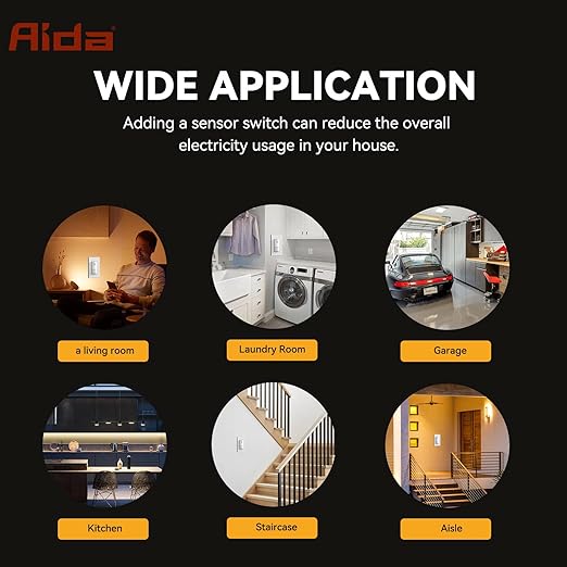 AIDA Single Pole Motion Sensor Light Switch w/Neutral Wire - 120° PIR Infrared Activation - CFL/LED/MLV/INC/HAL/Fan Compatible - UL Certified - 10 Pack,Matte White