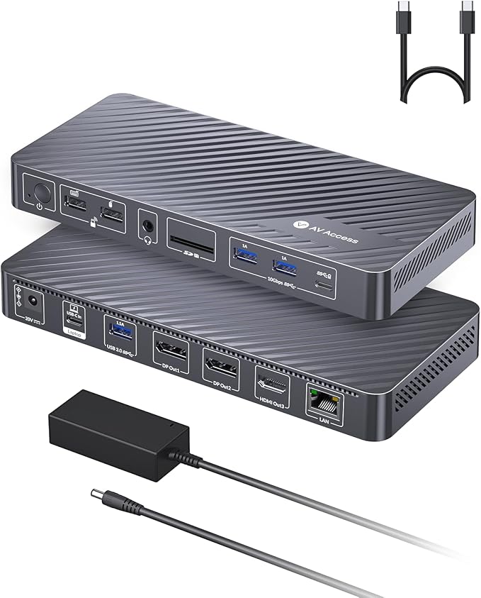 AV Access Docking Station 3 Monitors, 8K@30Hz Single Display, Triple 4K Display (2DP/1HDMI), USB-C Dock with 100W Laptop Charging, 10Gbps USB-C/A, Ethernet, Audio, SD, for MacBook/Chrome/Dell/HP