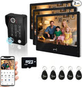 Wired Video Apartment Intercom System,Door Phone Kit,10 Inch Touch Monitor with 1080P HD Doorbell Camera,Supporting Motion Detecting 5 in 1 RFID Card Unlcking for Home Villa (1 Doorbell + 3 Monitor)