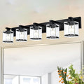 WINSHEN 5-Light Modern Vanity Lighting, Black Bathroom Light Fixture Over Mirror with Rectangular Clear Glass,E26 Bulb Base