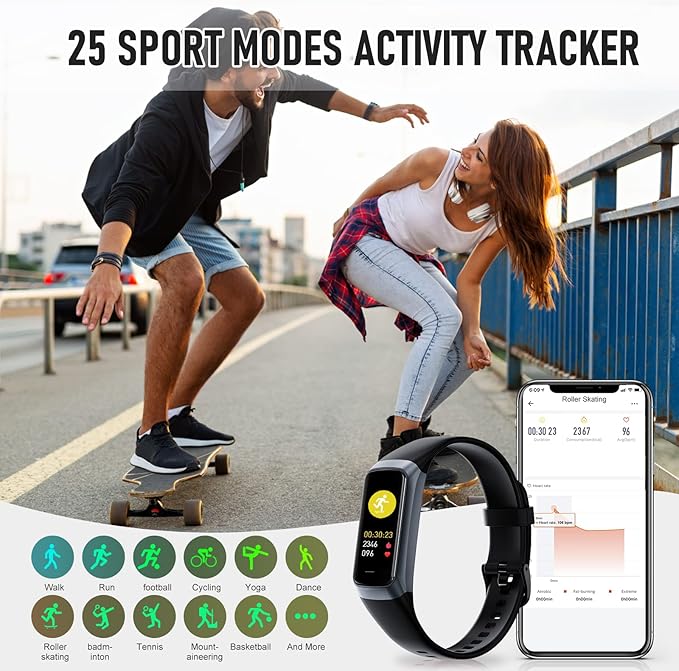 Fitness Tracker with 24/7 Heart Rate Blood Oxygen Sleep Monitor, 1.1" AMOLED Touch Screen Activity Tracker Smart Watches, IP68 Waterproof Step Counter Pedometer for Women Men