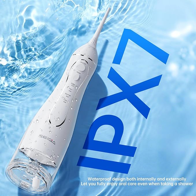 Portable Water Flosser for Teeth, Cordless Dental Flosser with 300ML Large Tank, Rechargeable Oral Irrigator with 5 Replaceable Jet Tips, 4 Modes, IPX7 Waterproof, Deep Cleaning Picks for Home Travel