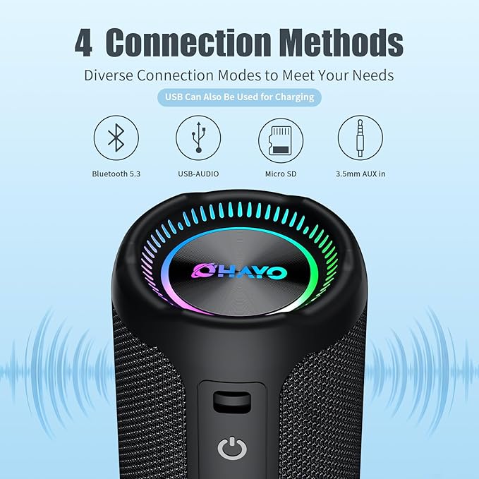 Bluetooth Speakers Wireless Loud Stereo Sound IPX7 Waterproof Outdoor Portable 25W Super Bass Speaker for Home Party Beach with 24H Playtime Colorful Lights BT5.3 TWS Pairing Birthday Gift Black