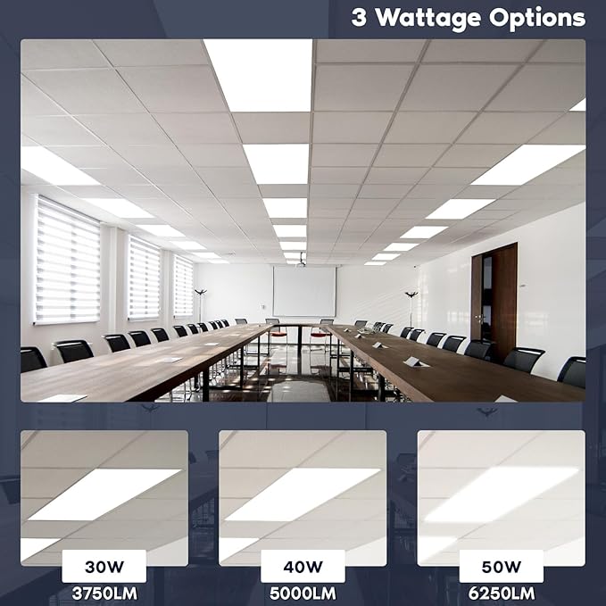 LUXRITE 2x4 FT LED Flat Panel Light, 5CCT Color Selectable 3000K 3500K 4000K 5000K 6500K, Wattage Selectable 30W/40W/50W, 6250 Lumens, LED Drop Ceiling Lights, 0-10V Dimmable, DLC & ETL (48 Pack)