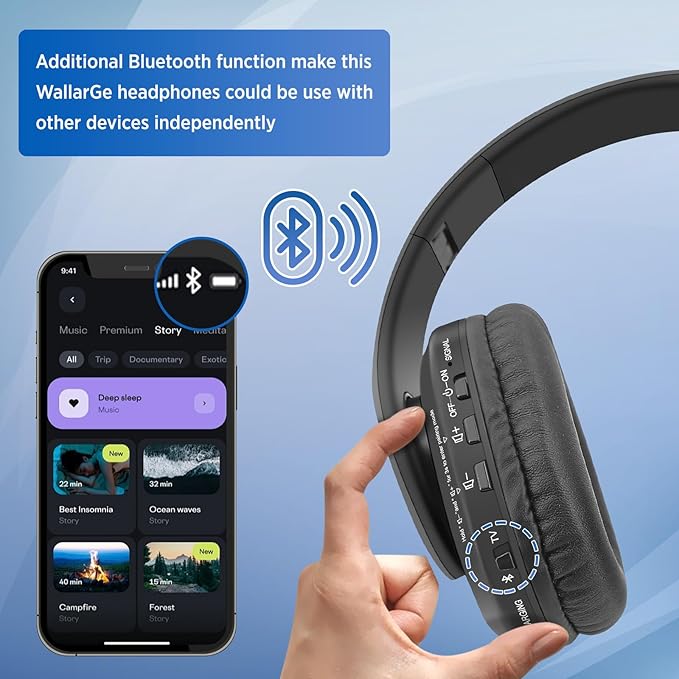 WallarGe Wireless Headphones for TV Watching, Easy Setup and Comfortable Bluetooth Headphones with RF Transmitter Charging Dock, 100 Ft Wireless Range, Rechargeable 25 Hours Play and No Audio Delay