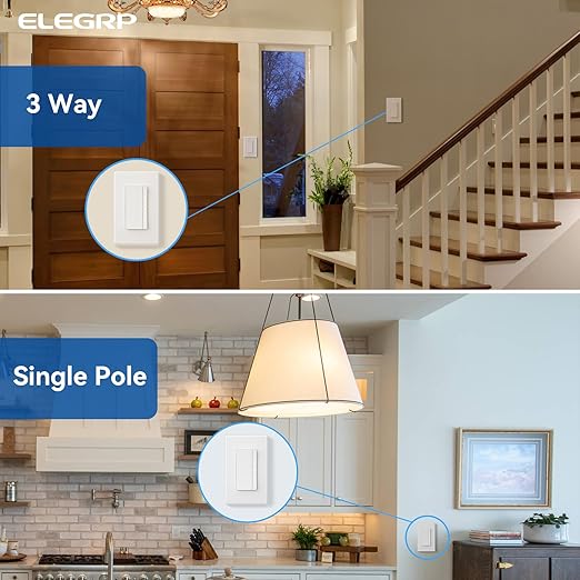 ELEGRP Dimmer Switch, Digital Dimmer Light Switch for LED Lights 150W, INC/HAL 450W, 3 Way LED Dimmer Switch, Needs Neutral Wire, Wall Plate Included, UL Listed, 1 Pack, Matte White