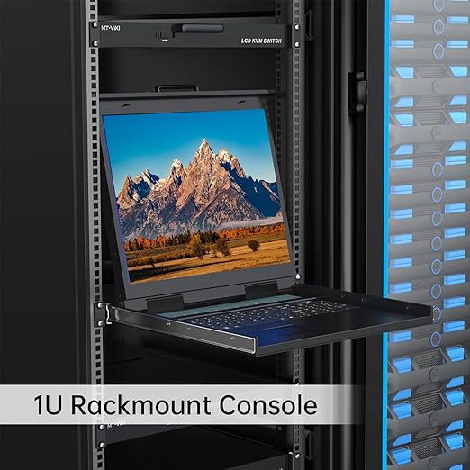 MT-VIKI Rack KVM Switch w/ 19'' LCD Monitor, Rackmount KVM Monitor Console Drawer+Keyboard+Touchpad+8 VGA Cable, Support OSD/Hotkey/Button Switch, 1280X1024@60H