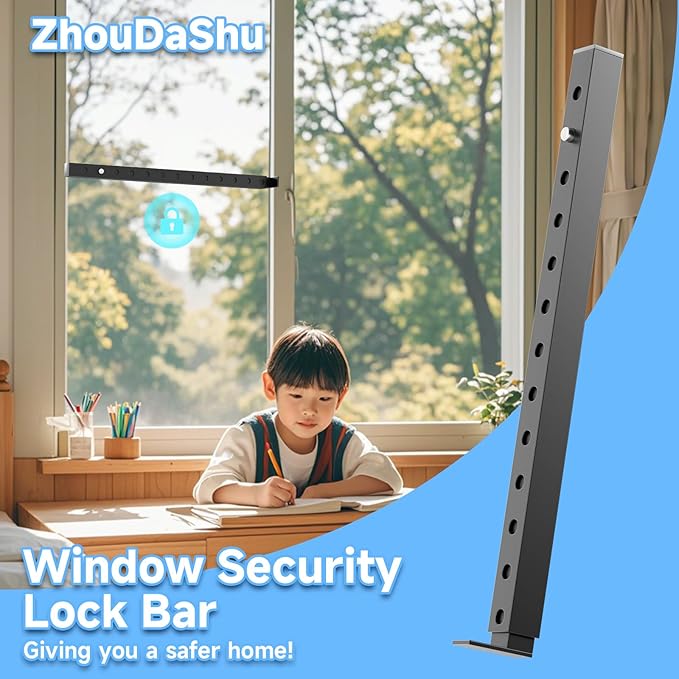 ZhouDaShu Adjustable Window Security Bars, Window Bars Security Inside Vertical, Window Bar Lock Prevent Burglary, Window Safety Bars for Children, Window Stick Extend from 16.3-29.3 in(Black -4 pcs)