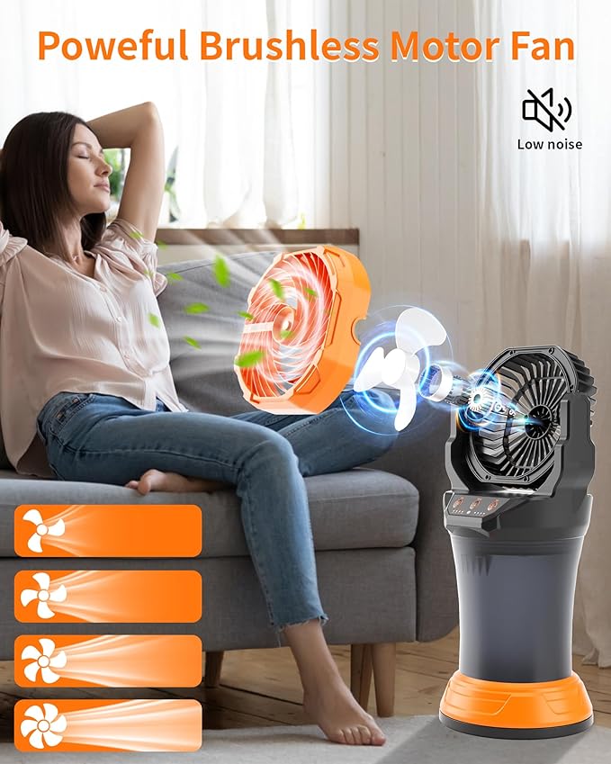 WESTTREE Portable Misting Fan with Large Battery Fan-Rechargeable Outdoor Misting Cooling Fans with 2L Water Tank,RGB Lights,4 Speeds & Spray Modes-for Patio, Camping, Beach, Workshop (X65 Orange)