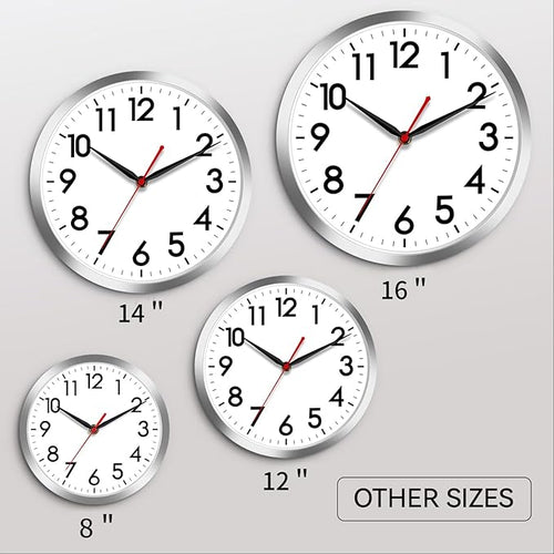 AKCISOT Wall Clock 10 Inch Silent Wall Clocks Battery Operated Non Ticking - Modern Silver Clock Decorative for Kitchen, Bathroom, Bedroom, Living Room, Office, Home(Silver)
