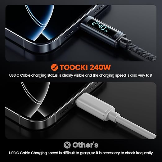 toocki USB C Cable 6.6ft 240W Fast Charging Cord with LED Display Compatible with iPhone 17 16 15 Pro Plus Pro Max Air, iPad Pro, Samsung Galaxy S24 S23, Switch, MacBook Air, Pixel