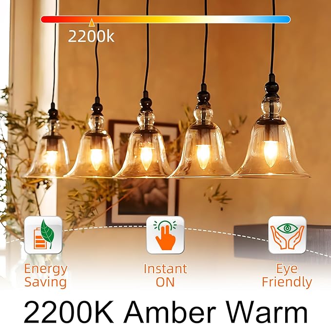 GvvooHome E12 Candelabra Bulb 40 watt Equivalent, E12 LED Bulb Dimmable Chandelier Light Bulbs, 2200K Amber Warm, B10 Candle Light Bulb, 90+CRI, 400LM, Amber Glass Finish, 12 Pack