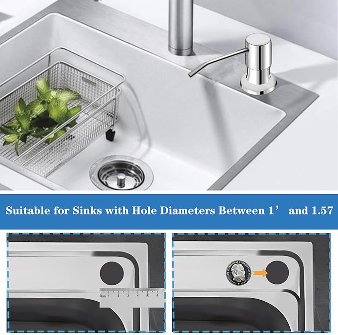 Soap Dispenser for Kitchen Dish Sink Built in Soap Dispenser Pump Chrome Platingd with 47" Extension Tube Kit