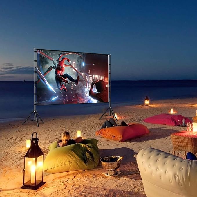 TOWOND Projector Screen and Stand, 120 inch Outdoor Projection Screen, Portable 16:9 4K HD Rear Front Movie Screen with Carry Bag Wrinkle-Free Design for Home Theater Backyard Cinema