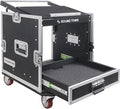 Sound Town 10U PA DJ Pro Audio Rack/Road ATA Case with 2U Drawer, 11U Slant Mixer Top, DJ Work Table, Casters, Pro Tour Grade (MR-DR10U)