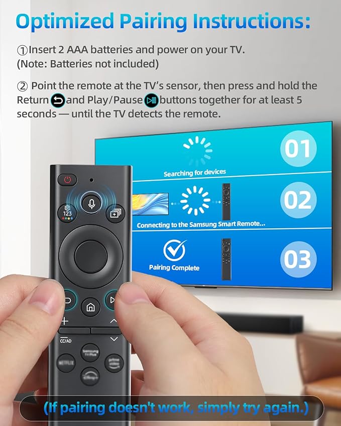 Replacement Universal Voice Remote Control, Compatible with Samsung Smart TVs 2019–2025, Including QLED, Frame, Crystal UHD, Neo QLED, and OLED Series (Not Solarcell Models)