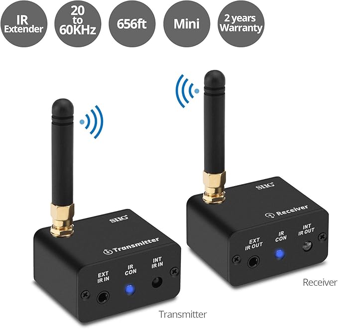 SIIG Pro Wireless IR Remote Control Extender Kit, Infrared Repeater Signal Booster, IR 20 to 60 KHz - USB Powered Transmitter and Receiver with Pairing Button - 656FT (200m) CE-RC0111-S1
