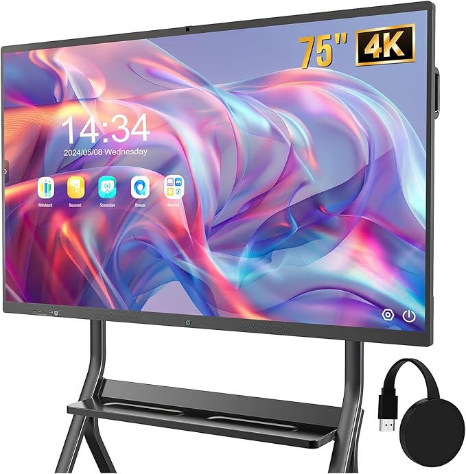 YIXZSWD Smart Board,75 Inch Interactive Whiteboard 4K Touchscreen Built in Ultra High Definition Camera Open App Ecosystem, Digital Presentation Electronic Smart WhiteBoard for Classroom Home Office