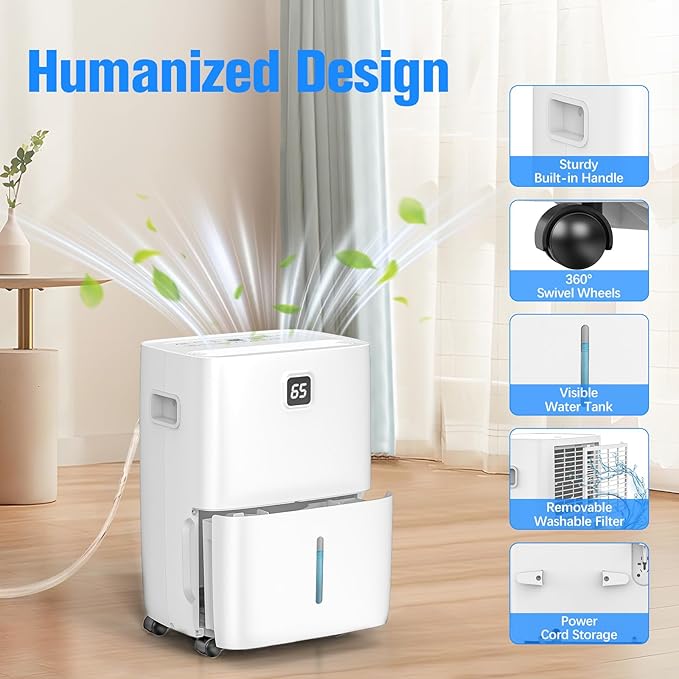 DEVERSE Max 80 Pints Energy Star Dehumidifier for Home/Bedroom/Basement, 4500 Sq.Ft Coverage, with Drain Hose, Smart Humidity Control & Large Tank
