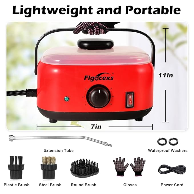 Flgocexs Steam Cleaner for Home,2500W Pressurized Steam Cleaner with 3 Brush Heads Portable Steamer for Cleaning Multi Surface Steam Cleaners with 2L Tank for Floor Car Carpet Upholstery