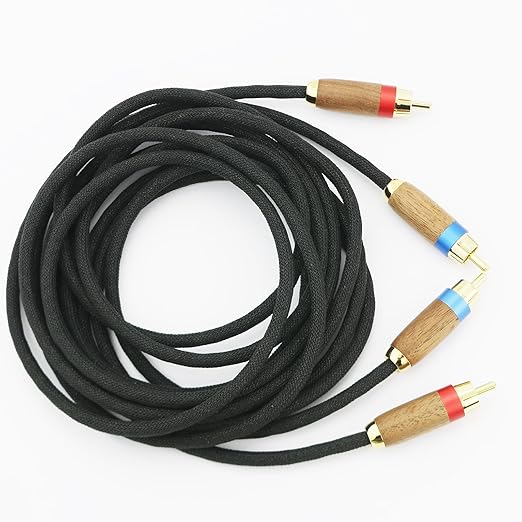 NewFantasia Audiophiles 2RCA Male to 2RCA Male Stereo Audio Cable HiFi System Interconnect Cable 6N OCC Copper Silver Plated Cord Walnut Wood Shell 2 RCA to 2 RCA 3m 10ft