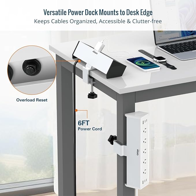 Tecmojo Desk Clamp Power Strip 5 Outlet with 2 USB A and 4 USB C Ports, 6 ft Cord, Desk Outlet Station Fit 1.6" Tabletop Edge,Over Loading Protection,ETL Listed,Black