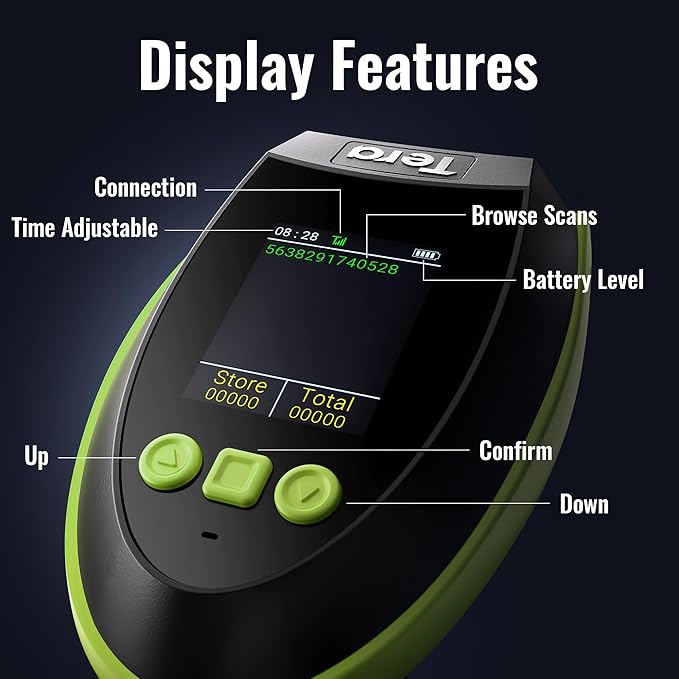 Tera Barcode Scanner Wireless with Screen: Pro Version 1D 2D QR with Setting Keypad Charging Cradle Works with Bluetooth 2.4G Wireless USB Wired Handheld Bar Code Reader HW0009 Green
