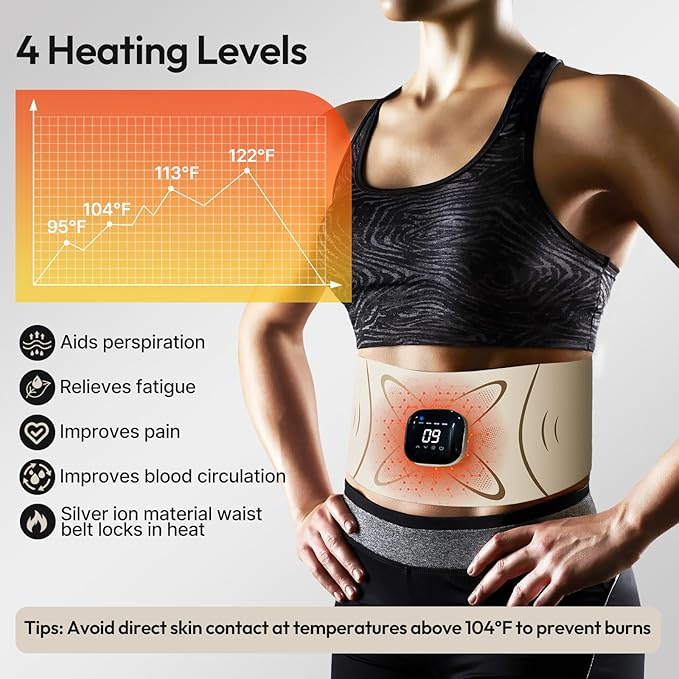 RoundT2 Ab Stimulator Muscle Toner - Heating & Massage Functions, Fat Burning & Abdominal Toning Device, Unisex Portable Home Fitness Equipment