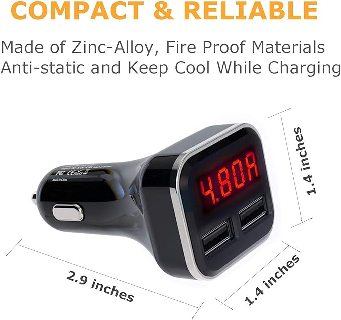 Aliavation Cigarette Lighter USB Charger with Voltage Display, 24W Dual Port Car Charger, Battery Monitor 12 Volt to Adapter Volt Meter for IP 16/15/14/13/12/11/X/8, Sam Sung, Google, Galaxy & More