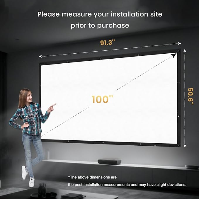 100 inch Projector Screen 2025 Upgraded - Black Backing,Straight Edges, Foldable, Washable and Wrinkle-Free - for Indoor Home Theater and Outdoor Cinema - White 16:9 by IOLIEO