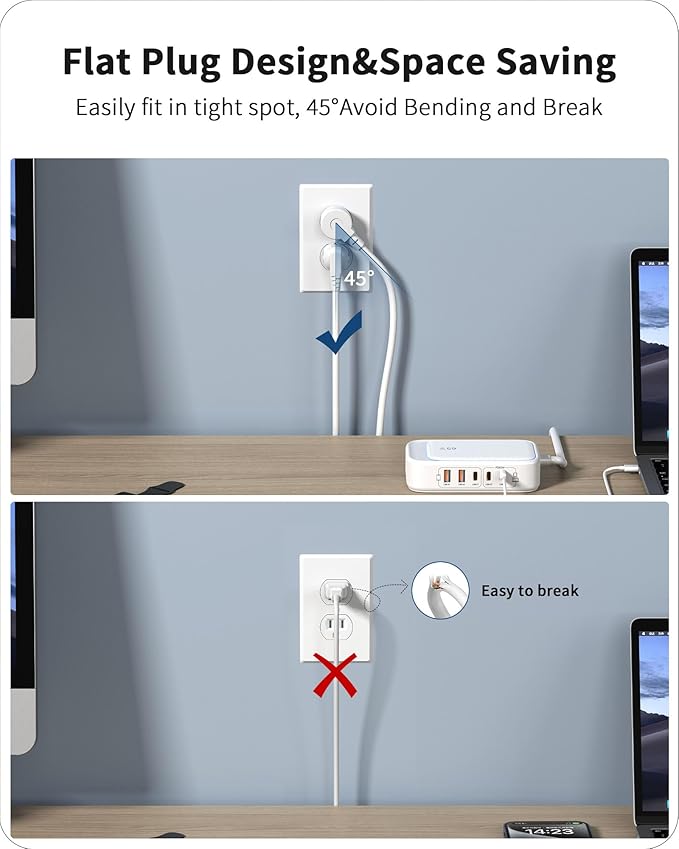 KWRNVO 7-in-1 Power Strip, 85W PD USB C Power Strip with 3 USB-C, 2 USB-A Ports and 2500W AC Outlet, Flat Plug Total 175W Essentials for Home/Office/College/Travel (White)