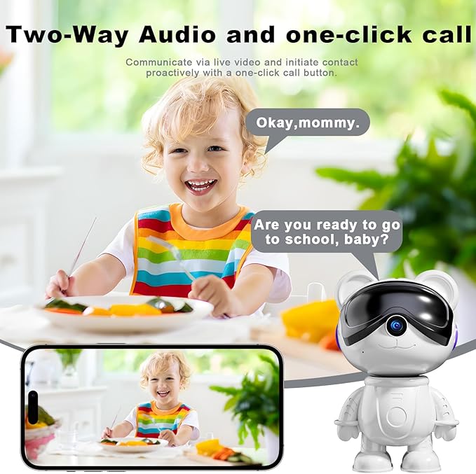 Dzcctvipc-Cute Bear-2K Wireless-Smart Robot-Home Security - Camera,Nanny & Pet Motion Monitor,Baby Cry Detection Alarm,Privacy Mode,5G Dual-Band,PanTilt,Full HD Night Vision,24/7 Recording,2-Way Audio