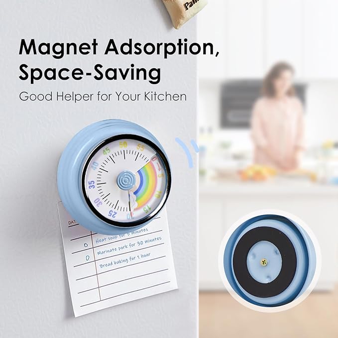 Teeloray Visual Timer for Kids Rainbow Kitchen Timer with Magnetic Base 60-Minute Countdown Mechanical Ringer Alert Cute Time Management Tool for Children and Adults Study Work Cooking, Blue