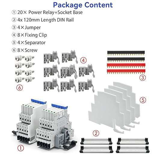 20Pcs Electromechanical Relay 6Amp Miniature Power Relay 110V-120V AC 1NO 1NC SPDT with LED Indicator, Socket Base, DIN Rail Slotted