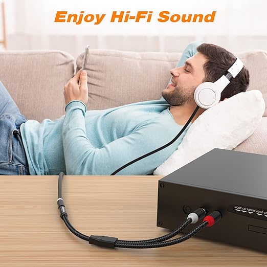 HOSONGIN RCA to 3.5mm Female Adapter (6-Inch) 2 Pack - Gold Plated Audio Converter for Headphones, Turntables, Car Stereos & Streaming - Connect Old School Gear to Modern Devices