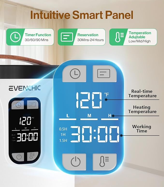 Evenchic Towel Warmer, 20L Hot Towel Warmers for Bathroom with 24H Timer, Temperature Adjustable, LED Display, Auto Shut Off, Even Heated for Oversized Towels, Bathrobes, Valentine Gifts