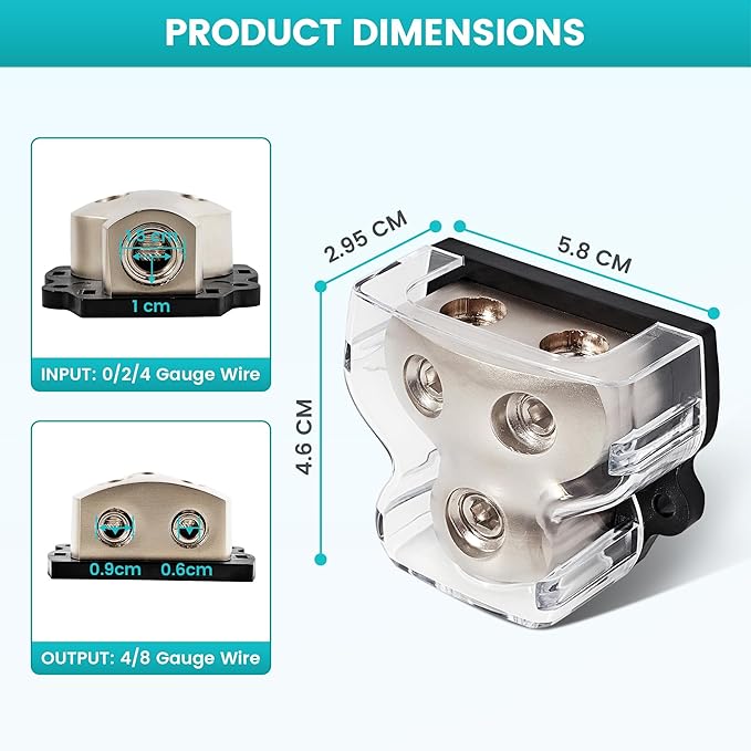NuIth 2PCS 2-Way Power Distribution Block, 0/2/4 Gauge Input in 4/8 Gauge Out Auto Stereo Ground Distribution Blocks 2 Way for Car Audio Amplifier Splitter