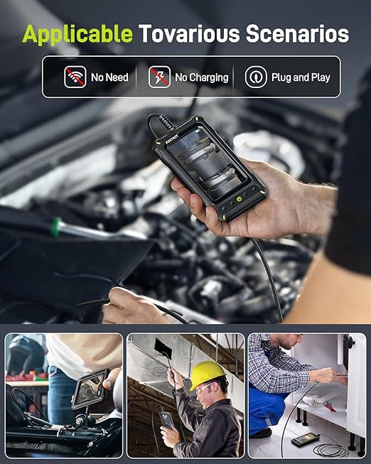Anykit Borescope Inspection Camera with Light, Industrial Endoscope Camera with 0.3 Slim Probe, 4.3” HD Screen Digital Snake Cam, Semi-Rigid Cable Bore Scope for Pipe, Engine, Inside Wall (33 FT)