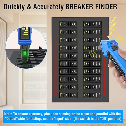 INSTRODOTS Circuit Breaker Finder Tool with Accessories, 90-135V AC Digital Breaker Finder with Integrated GFCI Outlet Tester, Circuit Tracer with Buzzer Alarm & Color Display, Includes Carrying Case