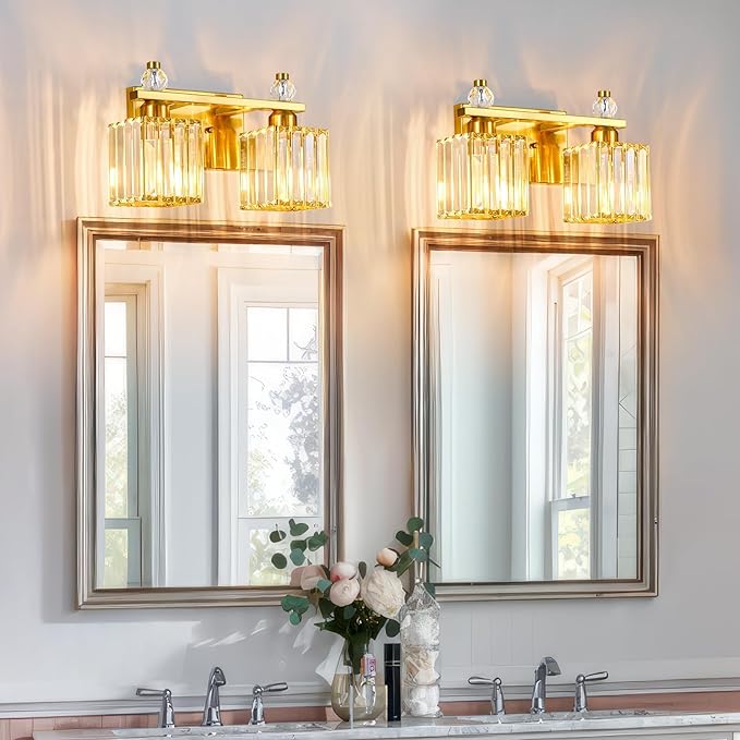 FDPBY Gold Bathroom Vanity Lights Crystal Vanity Light Bathroom Lighting Fixtures 2 Light Modern Vanity Lighting Fixtures