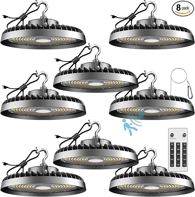 ACOHOOK Smart 200W HIgh Bay LED Lights with Smart Controller Supports Normal Mode & Motion Sensor Mode(Energy Saving) ETL Listed UFO Lights for 25-35FT Warehouse-8Pack
