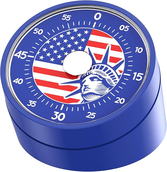 Rosenpatio Visual Timer for America Flag - Timers for Classroom Teachers 60 Minutes Countdown Home School Study Tool, Non-Ticking Rotating Timer for Exam Work Kitchen Office Gym, 1 Pack