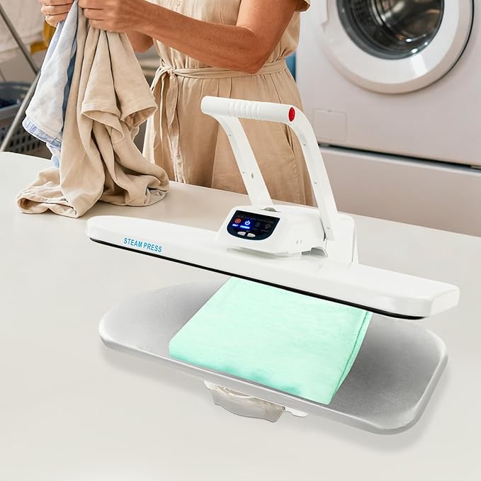 ESP-810E Steam Press, 5 Gears Temperature Digital Steam Press with Overheating Protection and Steam Burst Function for Ironing Clothes, Sheets (110V 1600W, White)