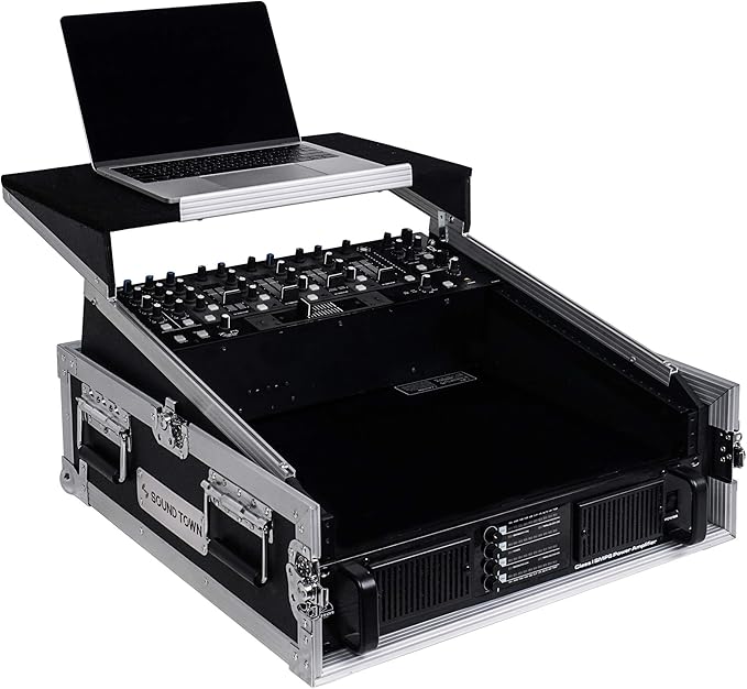 Sound Town 2U Glide Style Rack Case with 11U Slant Mixer Top, 20.7” Rackable Depth and Laptop Platform - Pro Tour Grade (STMR-2ULT)